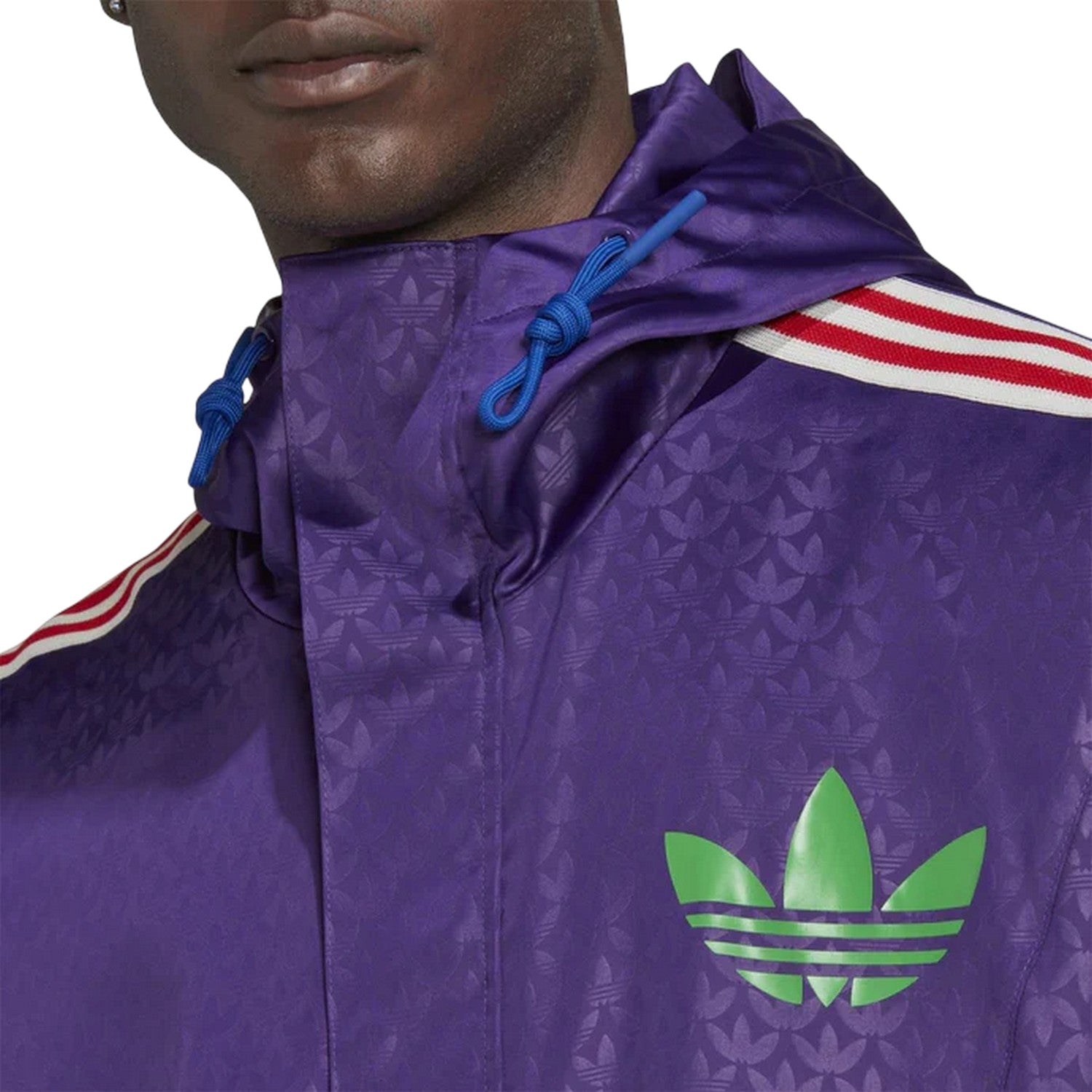 Purple - Side - Adidas Mens Originals All Over Logo Hooded Waterproof Jacket