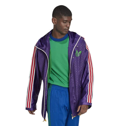 Purple - Pack Shot - Adidas Mens Originals All Over Logo Hooded Waterproof Jacket