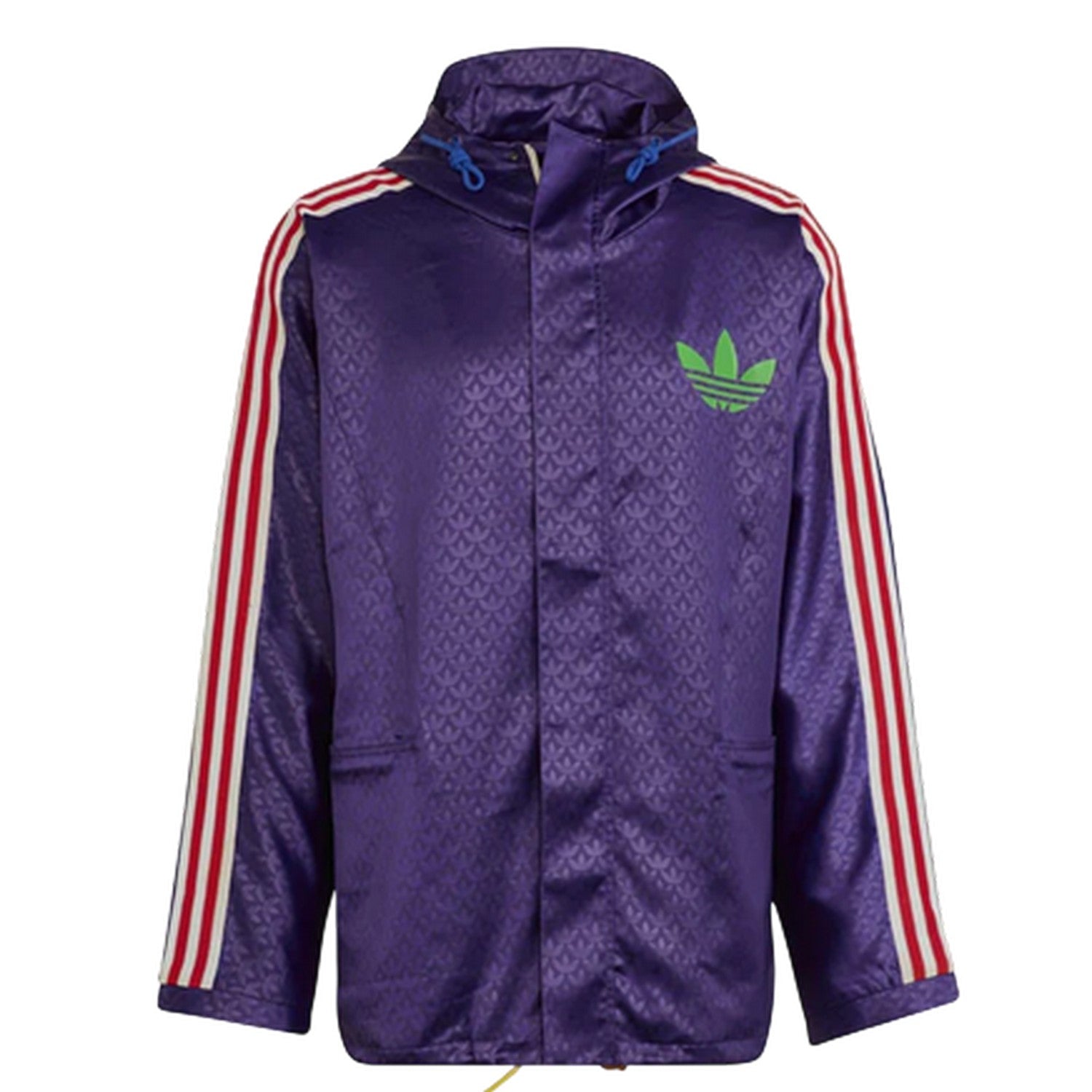 Purple - Front - Adidas Mens Originals All Over Logo Hooded Waterproof Jacket