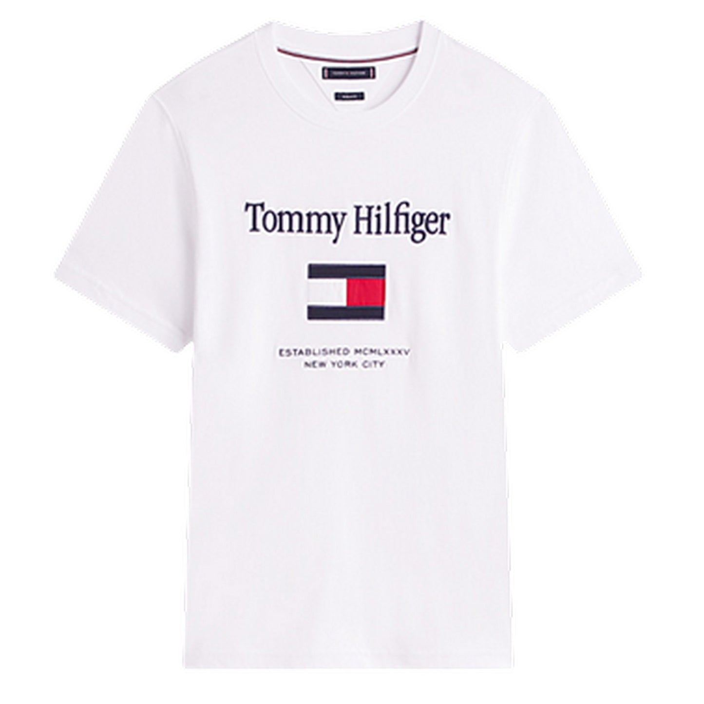 White - Front - Tommy Hilfiger Mens Flag Embroidered T-Shirt