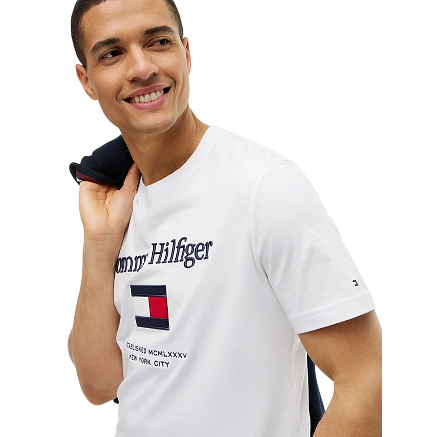 White - Side - Tommy Hilfiger Mens Flag Embroidered T-Shirt