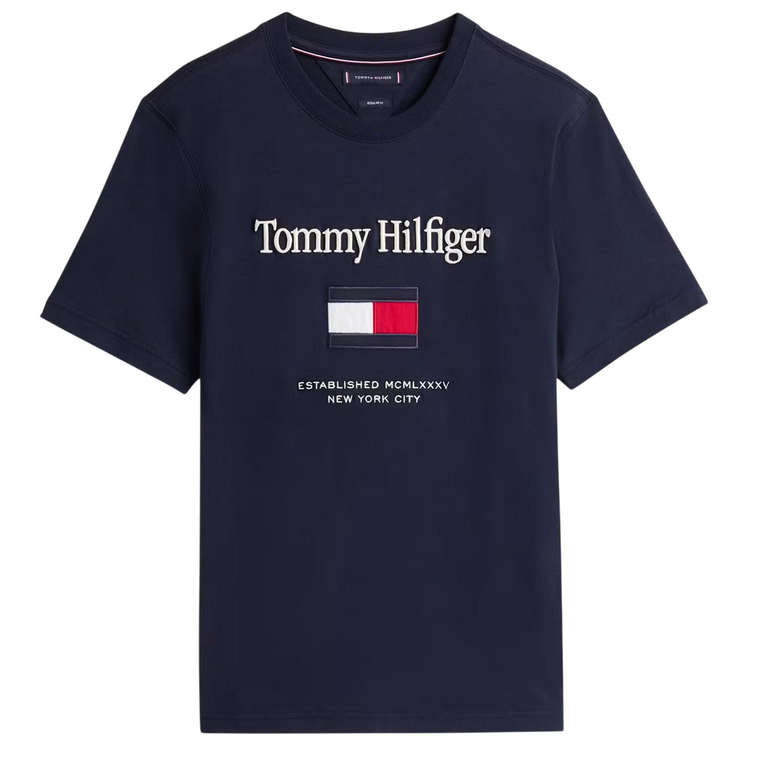 Desert Sky - Front - Tommy Hilfiger Mens Flag Embroidered T-Shirt