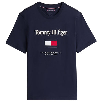 Desert Sky - Front - Tommy Hilfiger Mens Flag Embroidered T-Shirt
