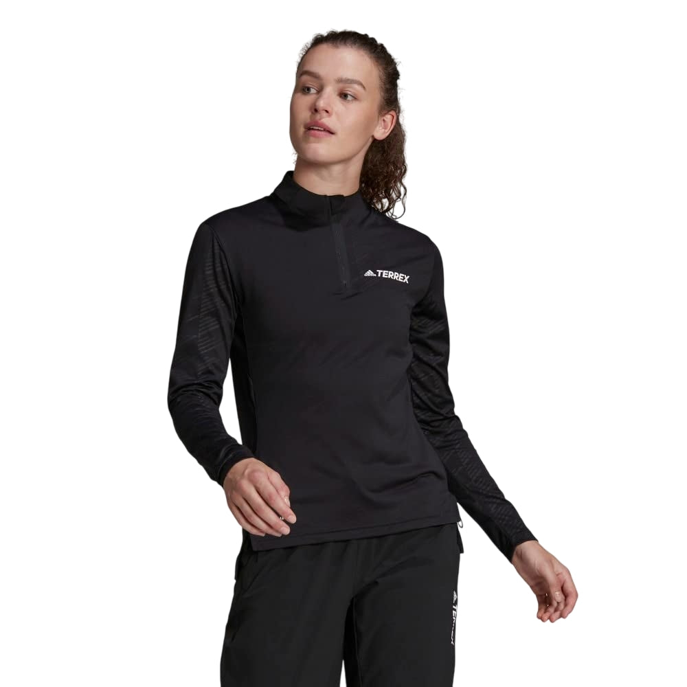 Black - Side - Adidas Womens-Ladies Terrex Multi Half Zip Long-Sleeved Top