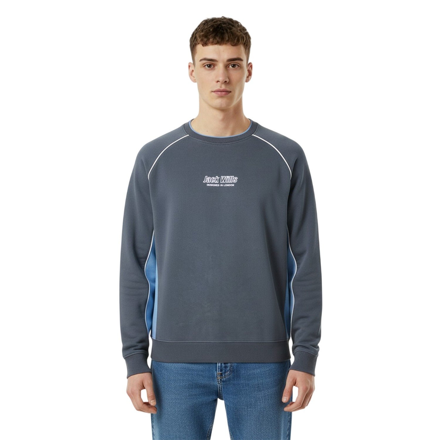 Night Sky - Side - Jack Wills Mens Stripe Detail Crew Neck Regular Jumper