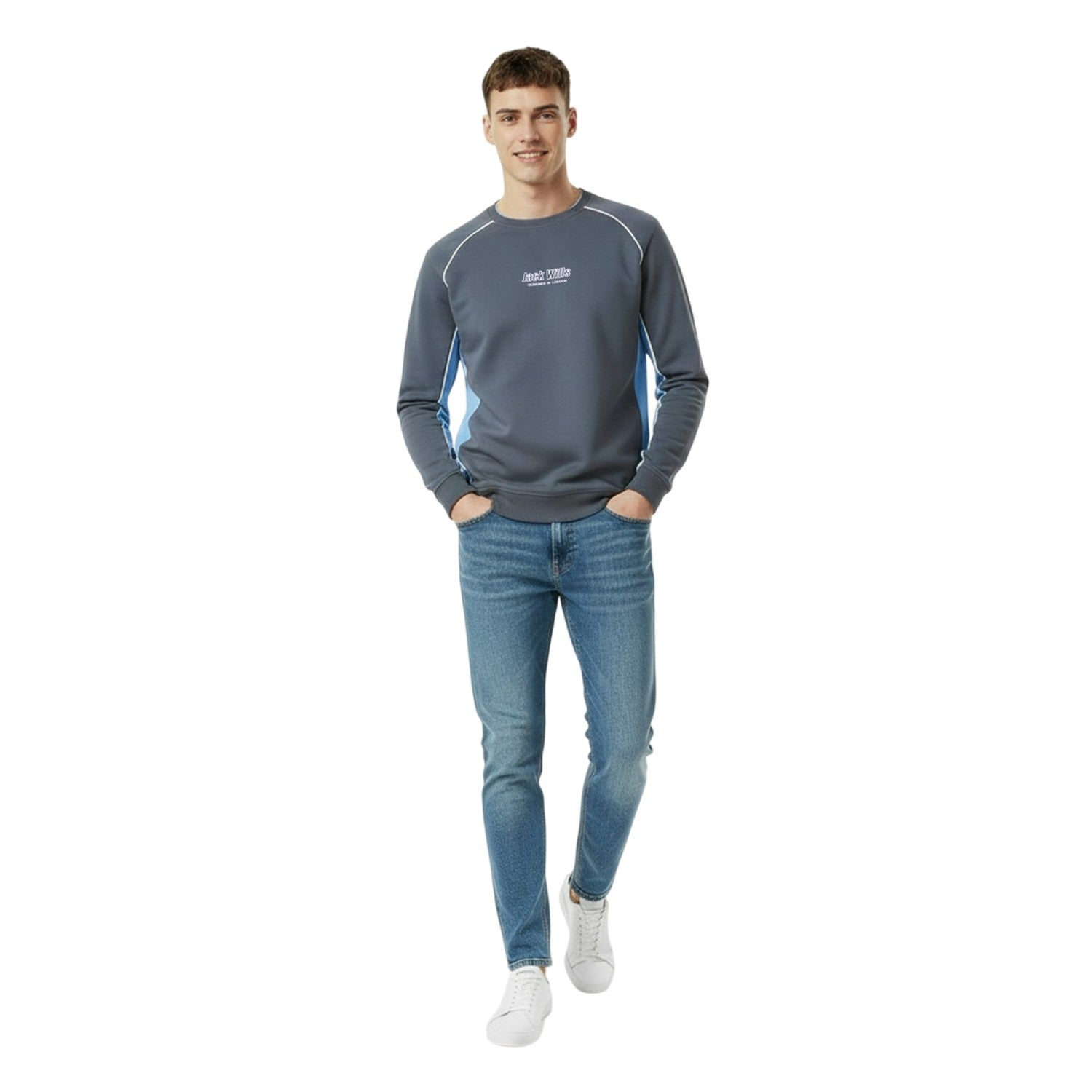 Night Sky - Pack Shot - Jack Wills Mens Stripe Detail Crew Neck Regular Jumper