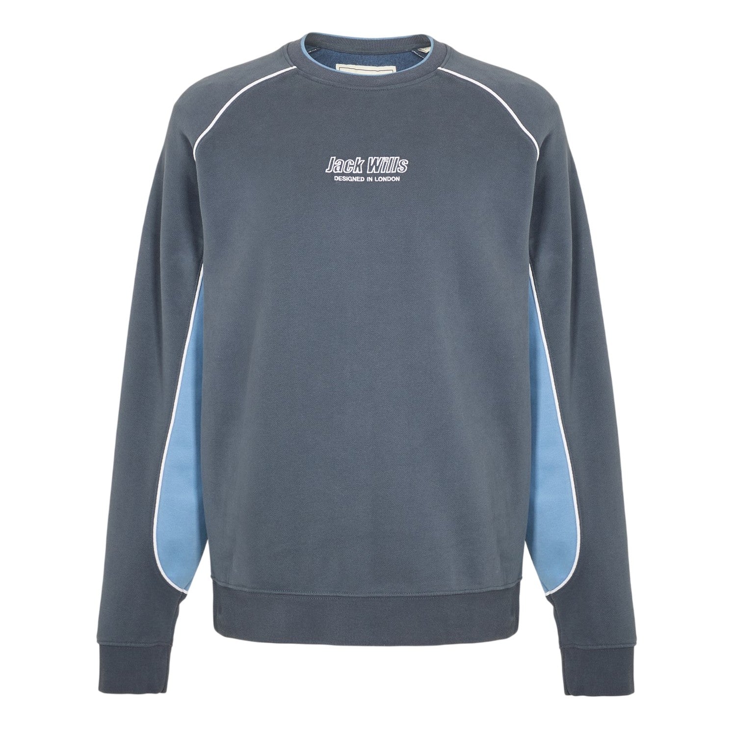 Night Sky - Front - Jack Wills Mens Stripe Detail Crew Neck Regular Jumper