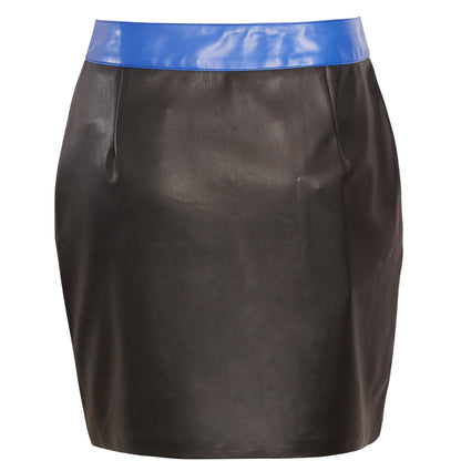 Blue - Back - Influence Womens-Ladies Motor Sport Faux Leather Slim Mini Skirt