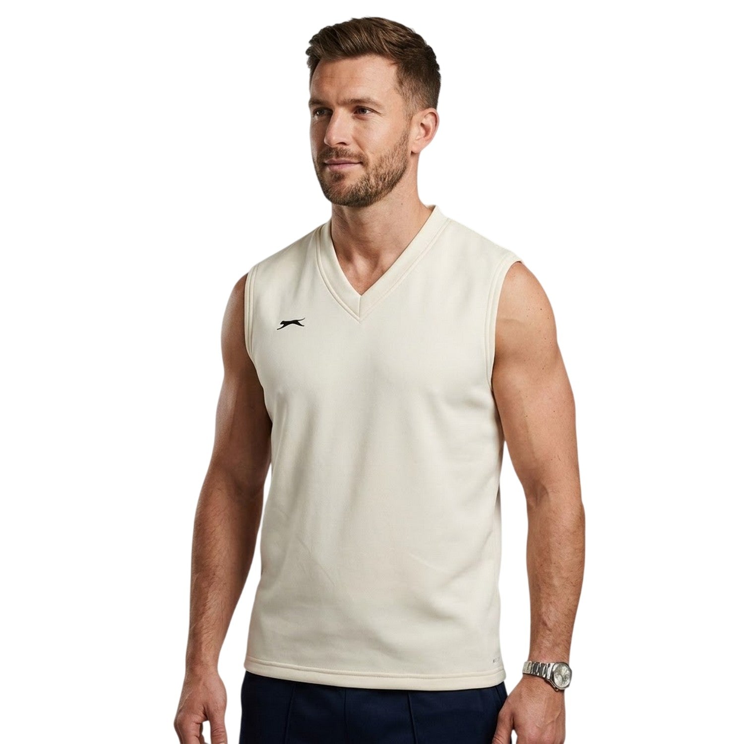 Cream - Side - Slazenger Mens Cricket Sweater Vest