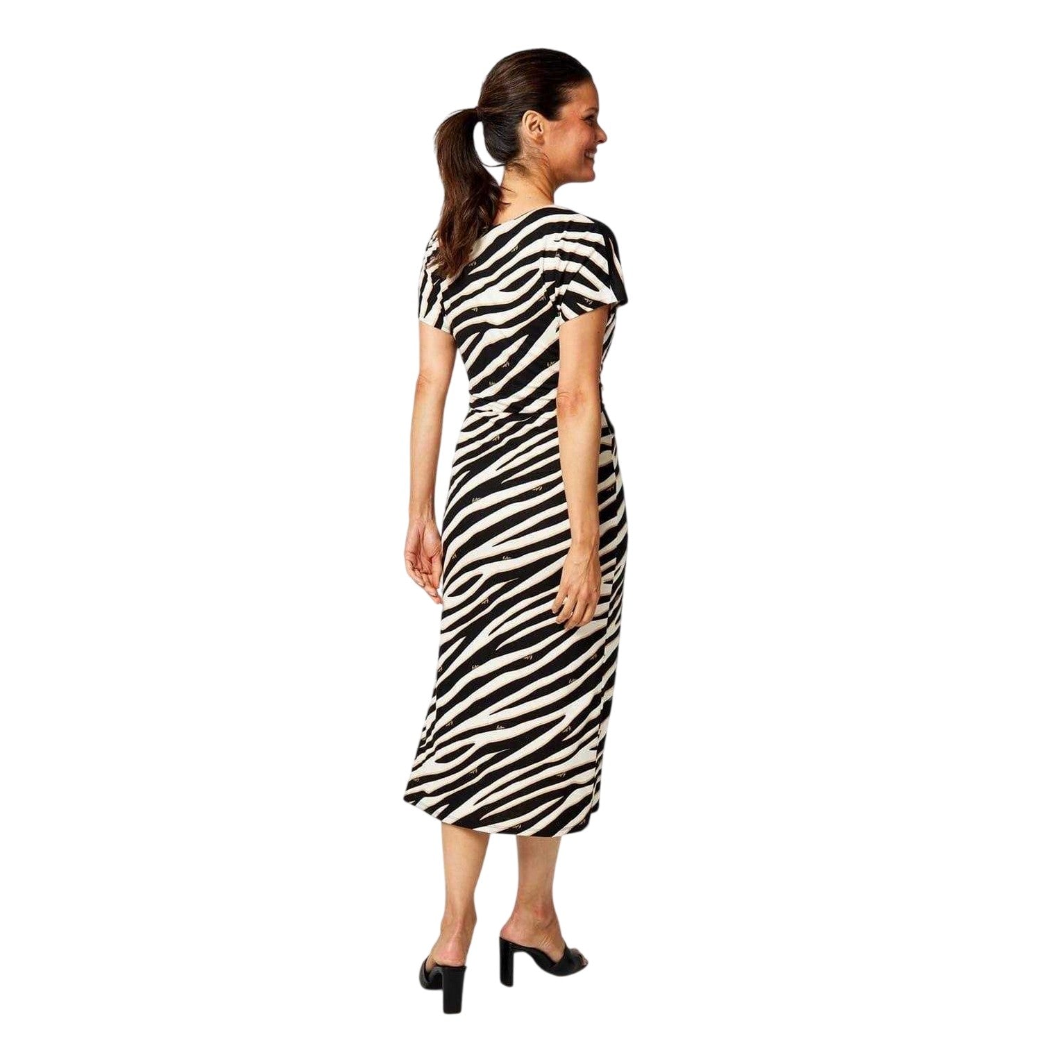 White-Black - Back - Biba Womens-Ladies Zebra Print Jersey Front Tie Midi Dress