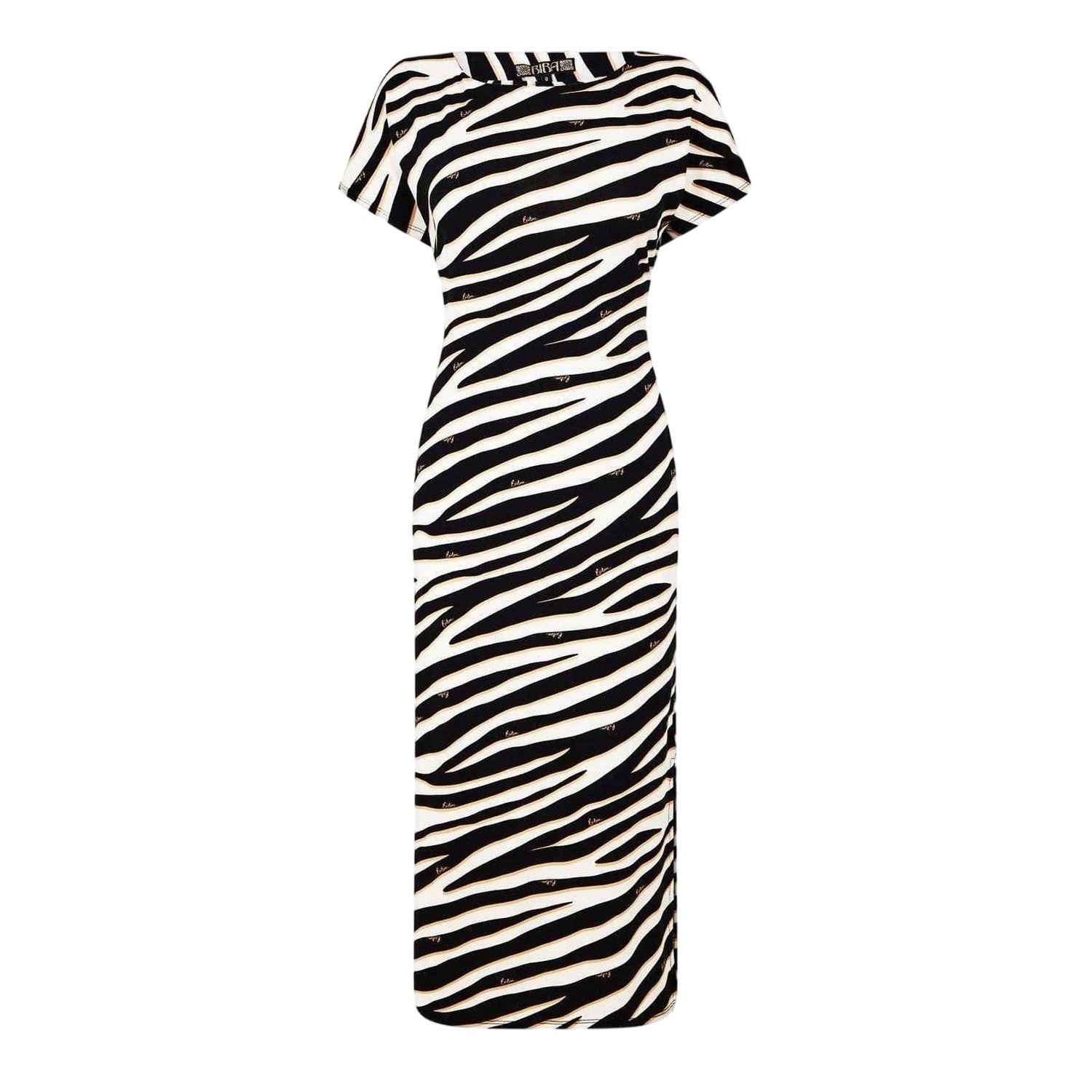 White-Black - Front - Biba Womens-Ladies Zebra Print Jersey Front Tie Midi Dress