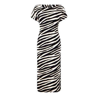 White-Black - Front - Biba Womens-Ladies Zebra Print Jersey Front Tie Midi Dress