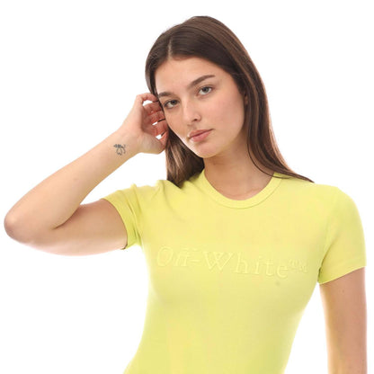 Yellow - Side - Off White Womens-Ladies Laundry Ribbed Fitted T-Shirt