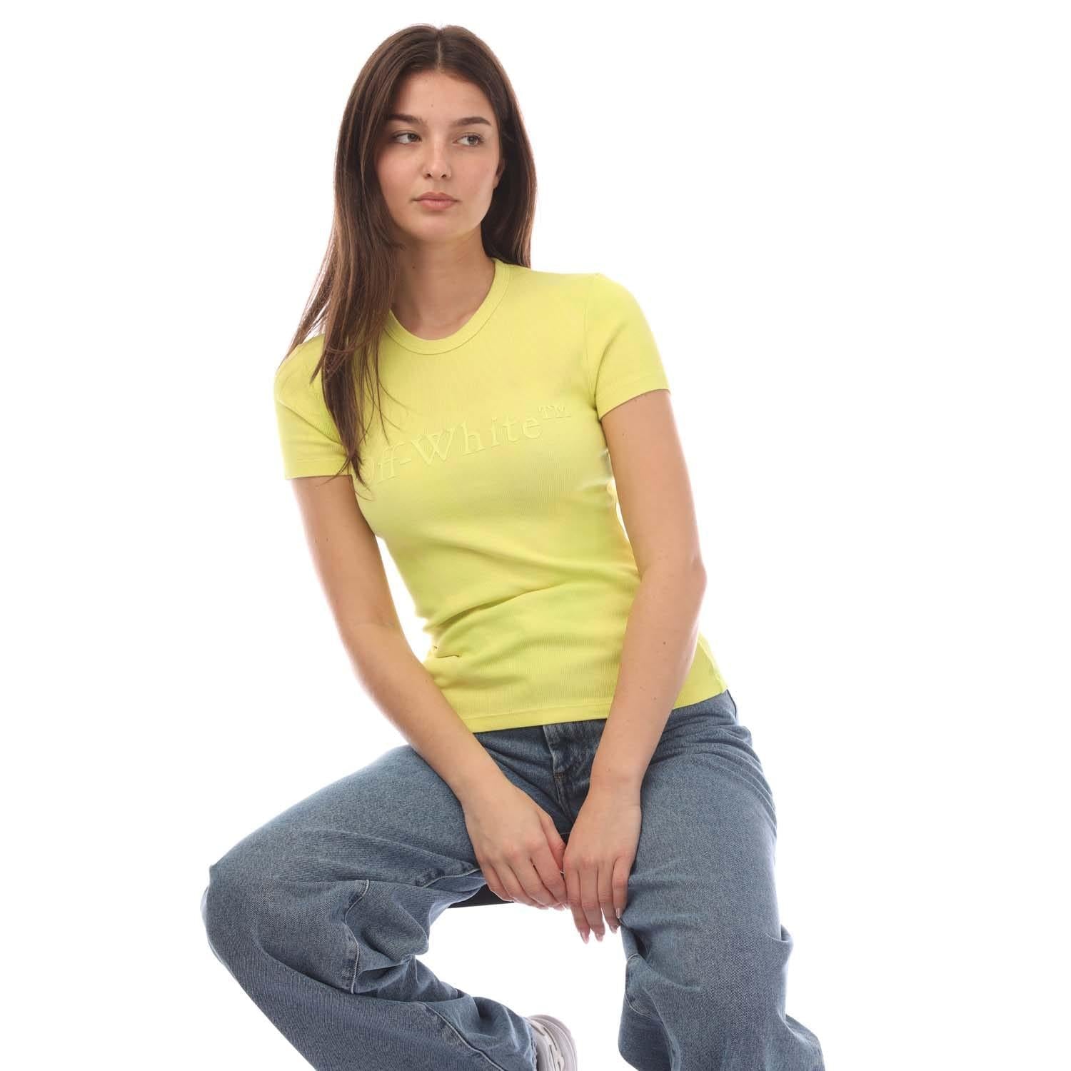 Yellow - Lifestyle - Off White Womens-Ladies Laundry Ribbed Fitted T-Shirt