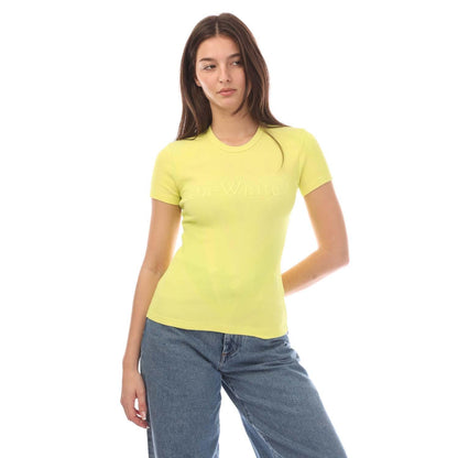 Yellow - Pack Shot - Off White Womens-Ladies Laundry Ribbed Fitted T-Shirt