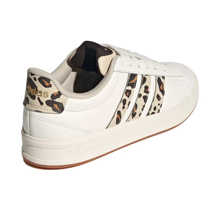 White-Leopard - Back - Adidas Womens-Ladies Grand Court Platform Trainers