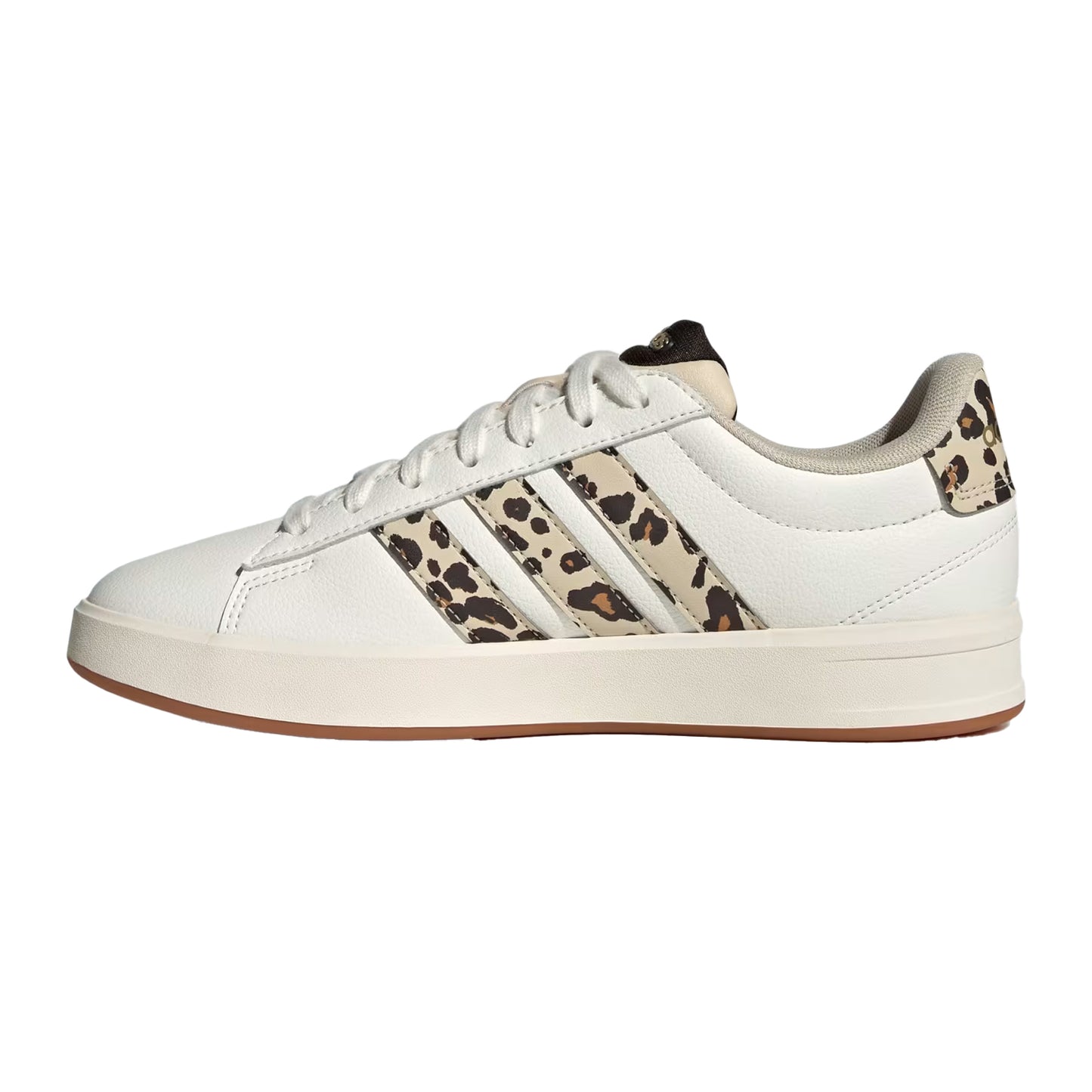 White-Leopard - Side - Adidas Womens-Ladies Grand Court Platform Trainers