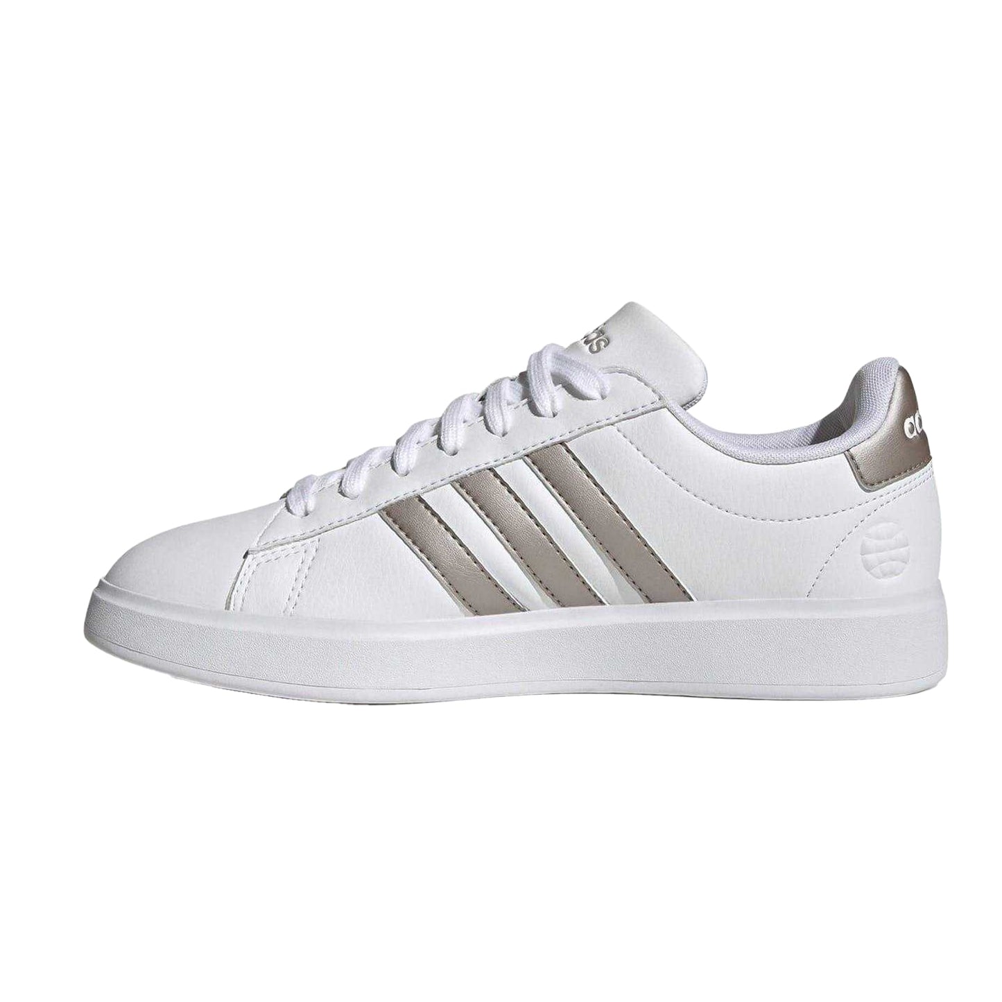 White-Platinum - Side - Adidas Womens-Ladies Grand Court Platform Trainers