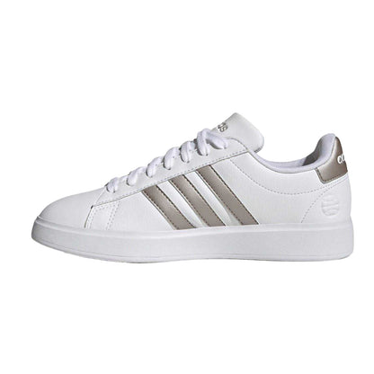 White-Platinum - Side - Adidas Womens-Ladies Grand Court Platform Trainers