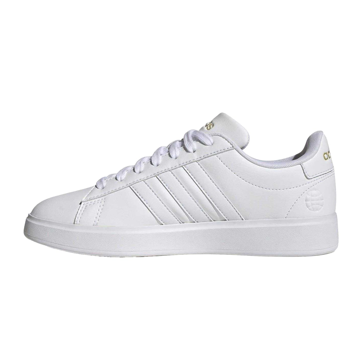 White-Gold - Side - Adidas Womens-Ladies Grand Court Platform Trainers