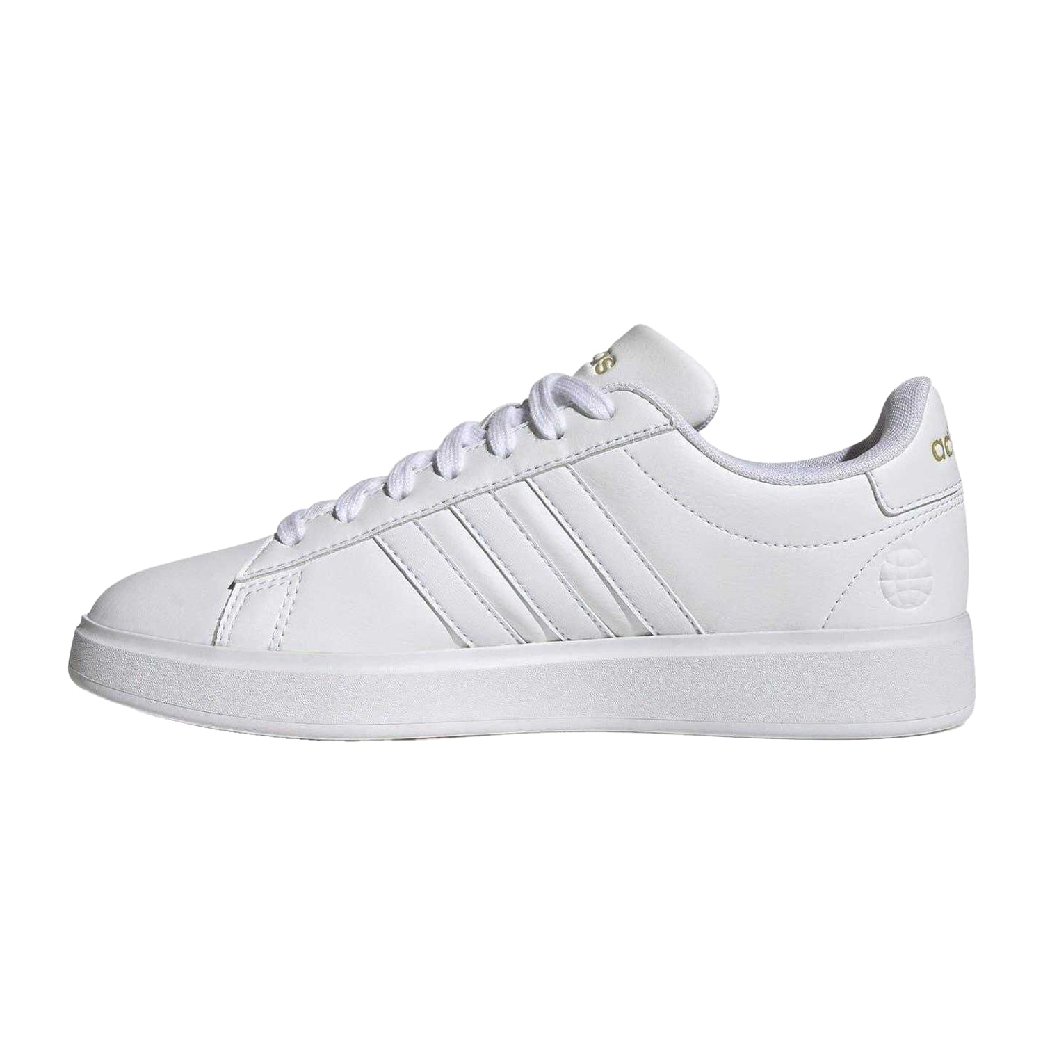 White-Gold - Side - Adidas Womens-Ladies Grand Court Platform Trainers