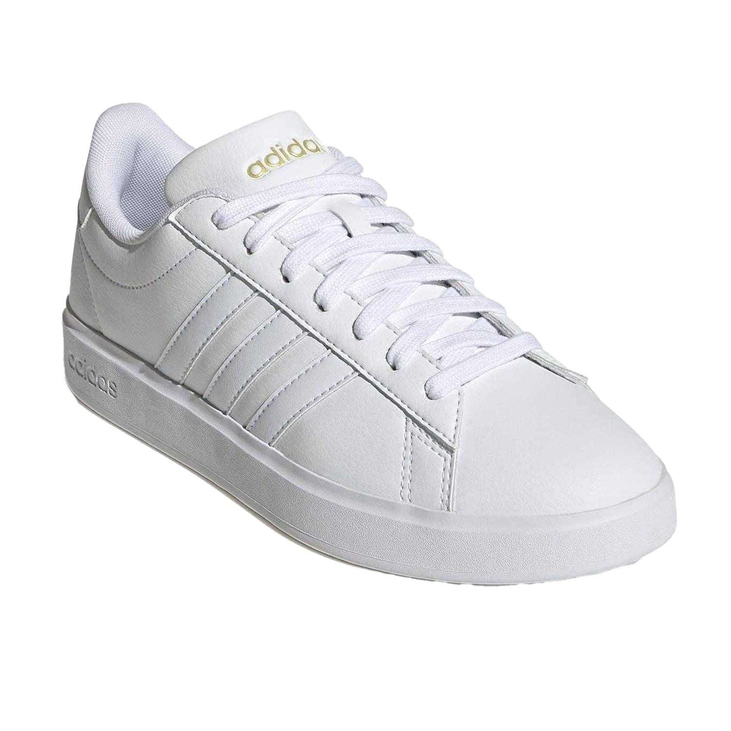 White-Gold - Pack Shot - Adidas Womens-Ladies Grand Court Platform Trainers
