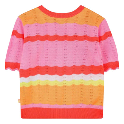 Coral - Back - Billieblush Childrens-Kids Colour Block Stripe T-Shirt