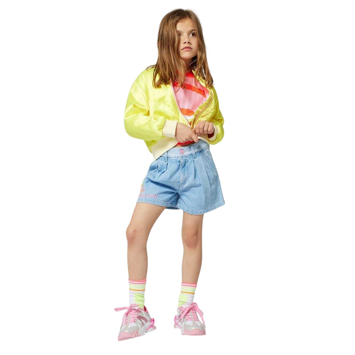 Coral - Side - Billieblush Childrens-Kids Colour Block Stripe T-Shirt