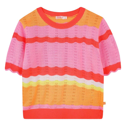 Coral - Front - Billieblush Childrens-Kids Colour Block Stripe T-Shirt