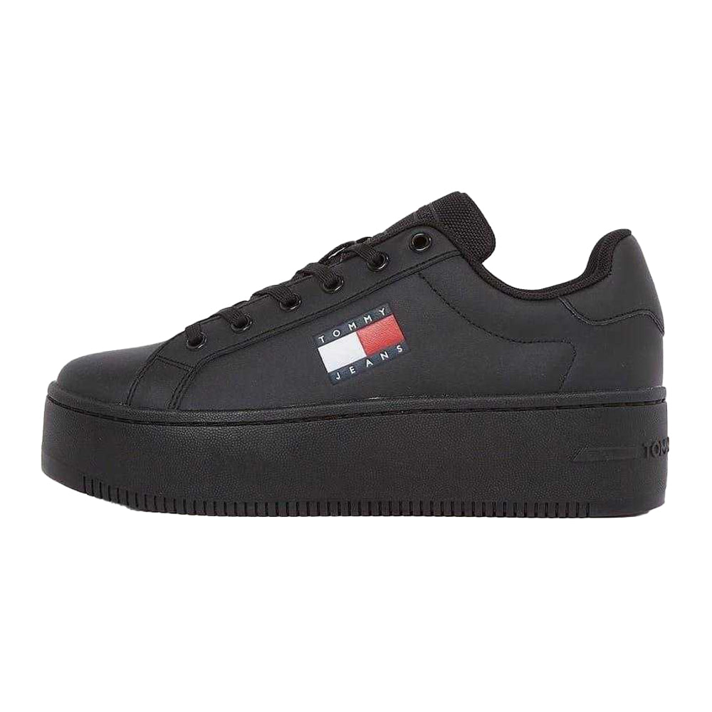 Black - Back - Tommy Jeans Womens-Ladies Icon Leather Flatform Trainers