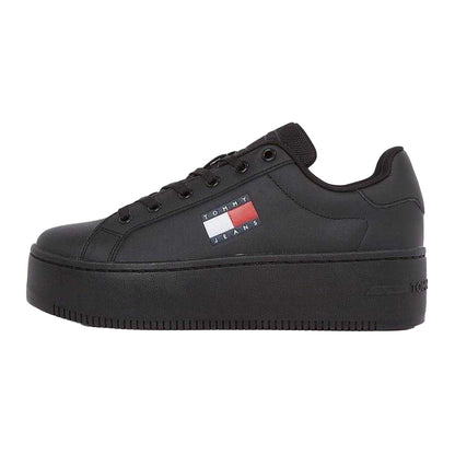 Black - Back - Tommy Jeans Womens-Ladies Icon Leather Flatform Trainers