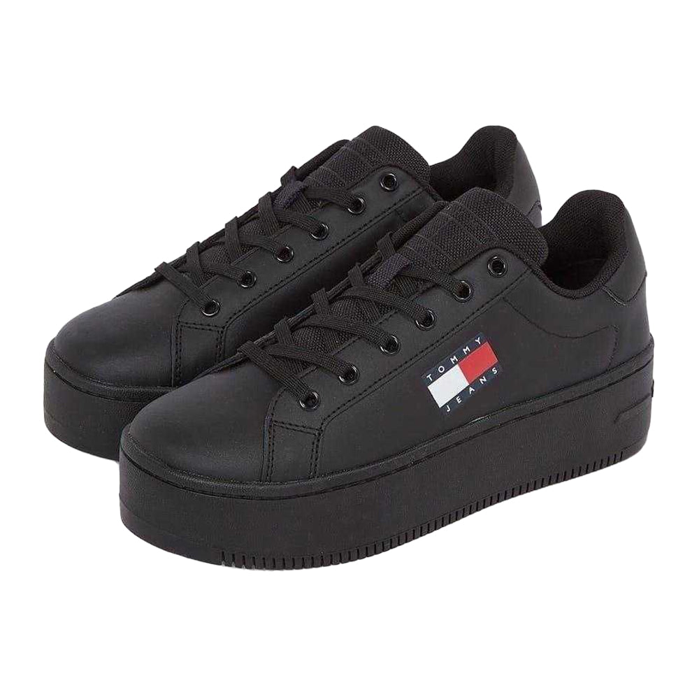 Black - Lifestyle - Tommy Jeans Womens-Ladies Icon Leather Flatform Trainers