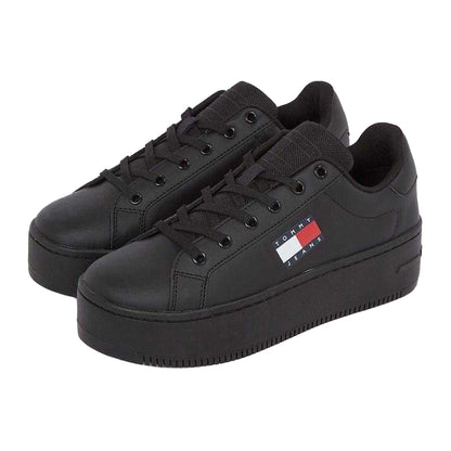 Black - Lifestyle - Tommy Jeans Womens-Ladies Icon Leather Flatform Trainers