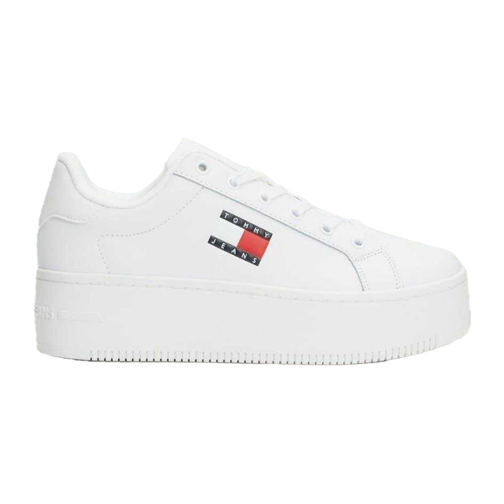 White - Front - Tommy Jeans Womens-Ladies Icon Leather Flatform Trainers
