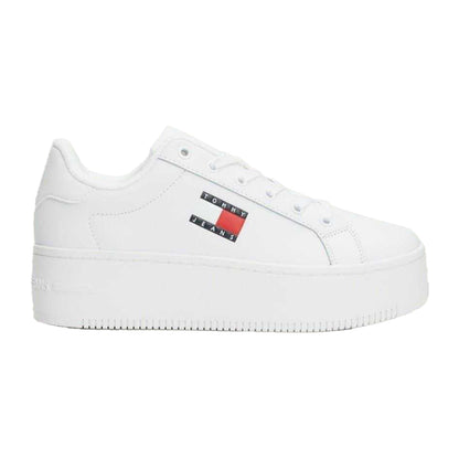White - Front - Tommy Jeans Womens-Ladies Icon Leather Flatform Trainers