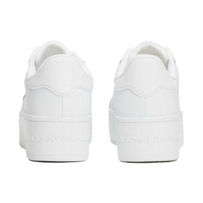 White - Back - Tommy Jeans Womens-Ladies Icon Leather Flatform Trainers