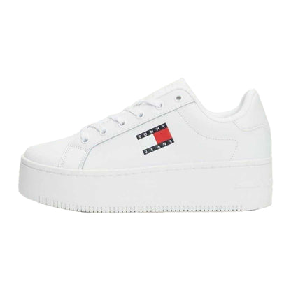 White - Side - Tommy Jeans Womens-Ladies Icon Leather Flatform Trainers