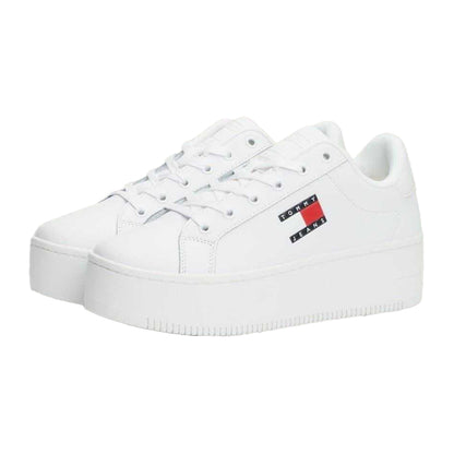 White - Lifestyle - Tommy Jeans Womens-Ladies Icon Leather Flatform Trainers