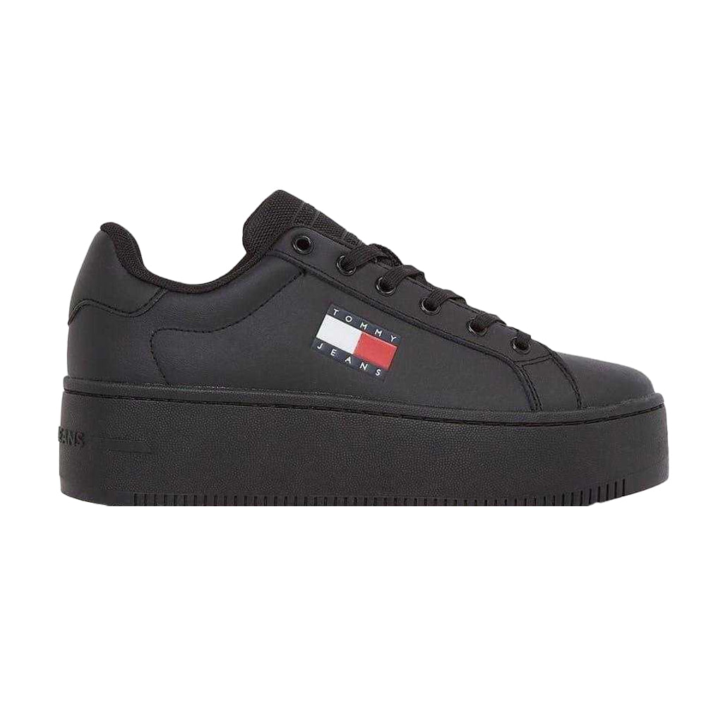 Black - Front - Tommy Jeans Womens-Ladies Icon Leather Flatform Trainers