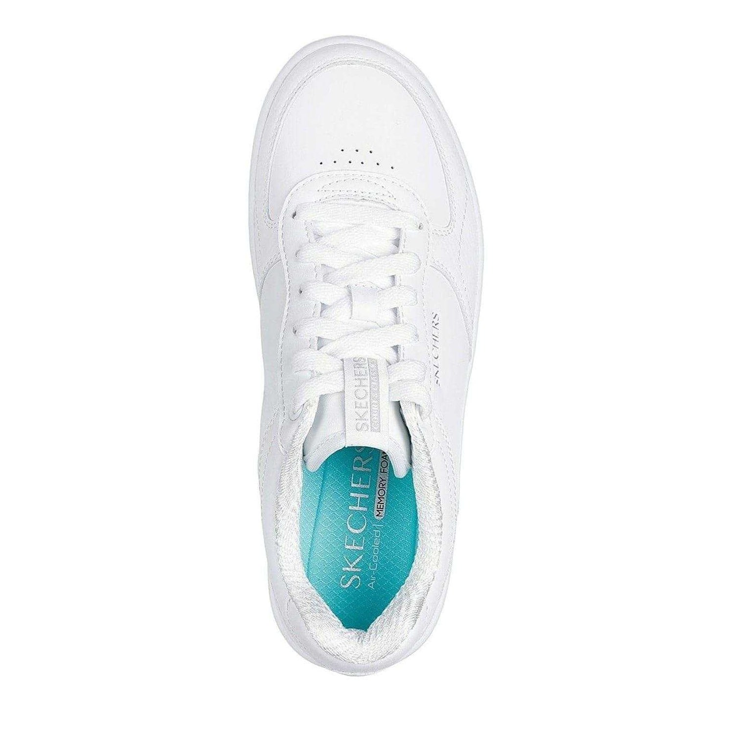 White - Side - Skechers Womens-Ladies Court Leather Trainers