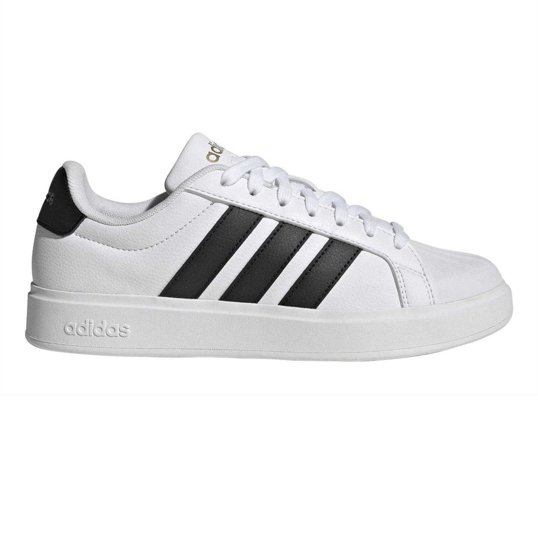 White-Black - Front - Adidas Womens-Ladies Grand Court Stripes Trainers