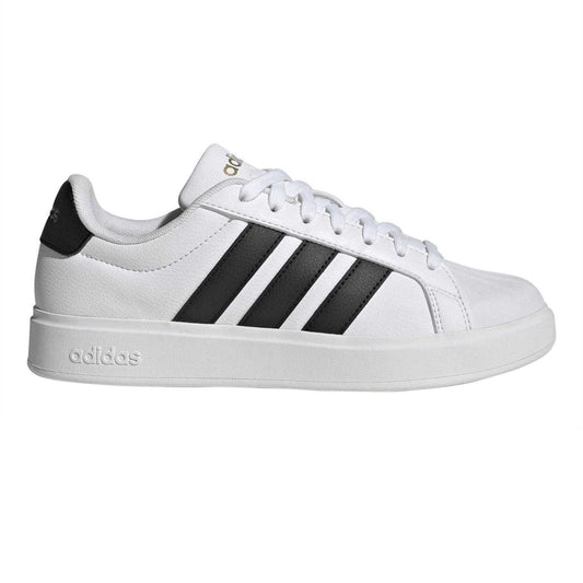 White-Black - Front - Adidas Womens-Ladies Grand Court Stripes Trainers