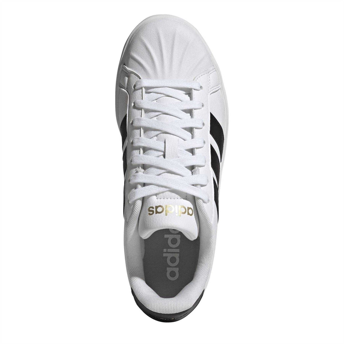 White-Black - Side - Adidas Womens-Ladies Grand Court Stripes Trainers