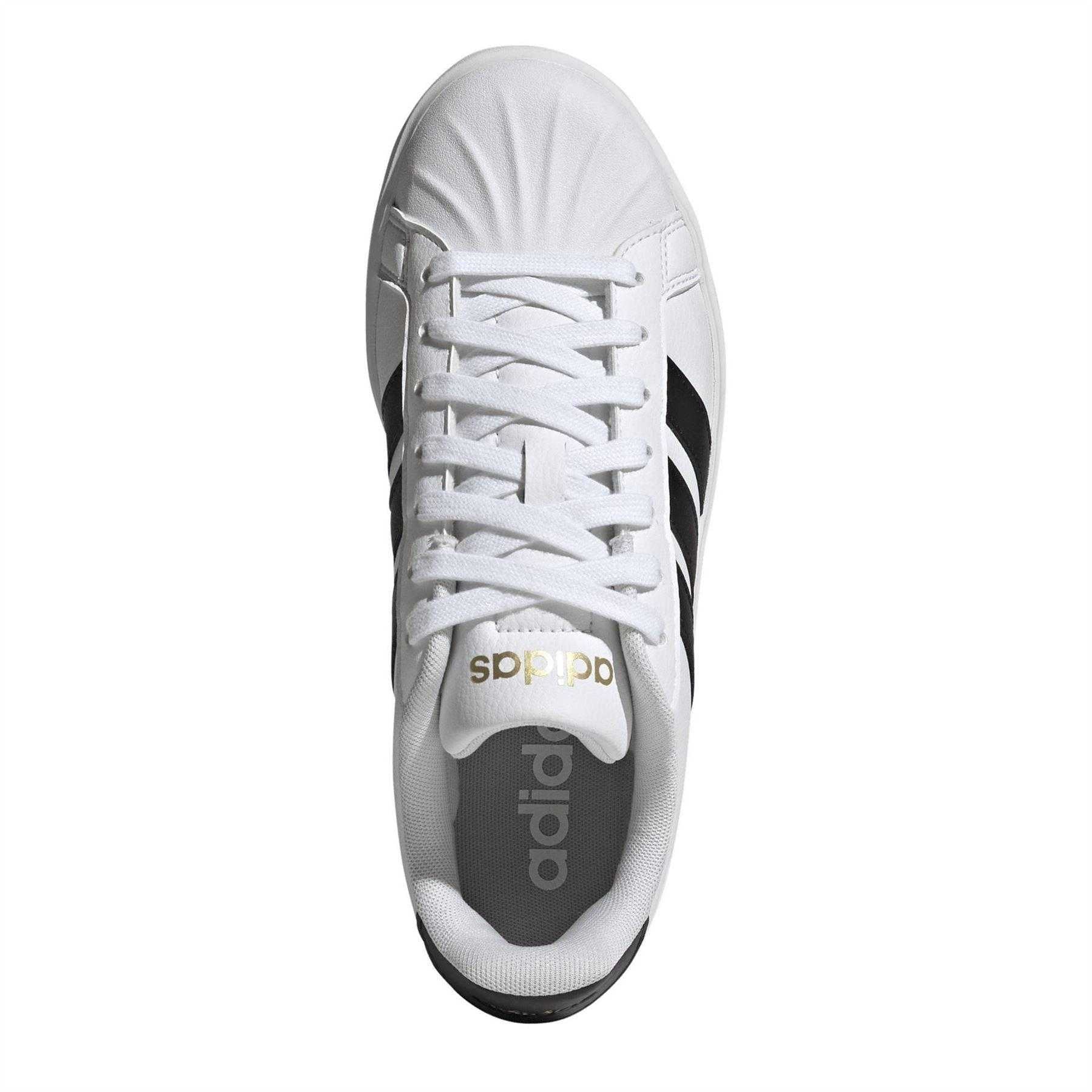 White-Black - Side - Adidas Womens-Ladies Grand Court Stripes Trainers