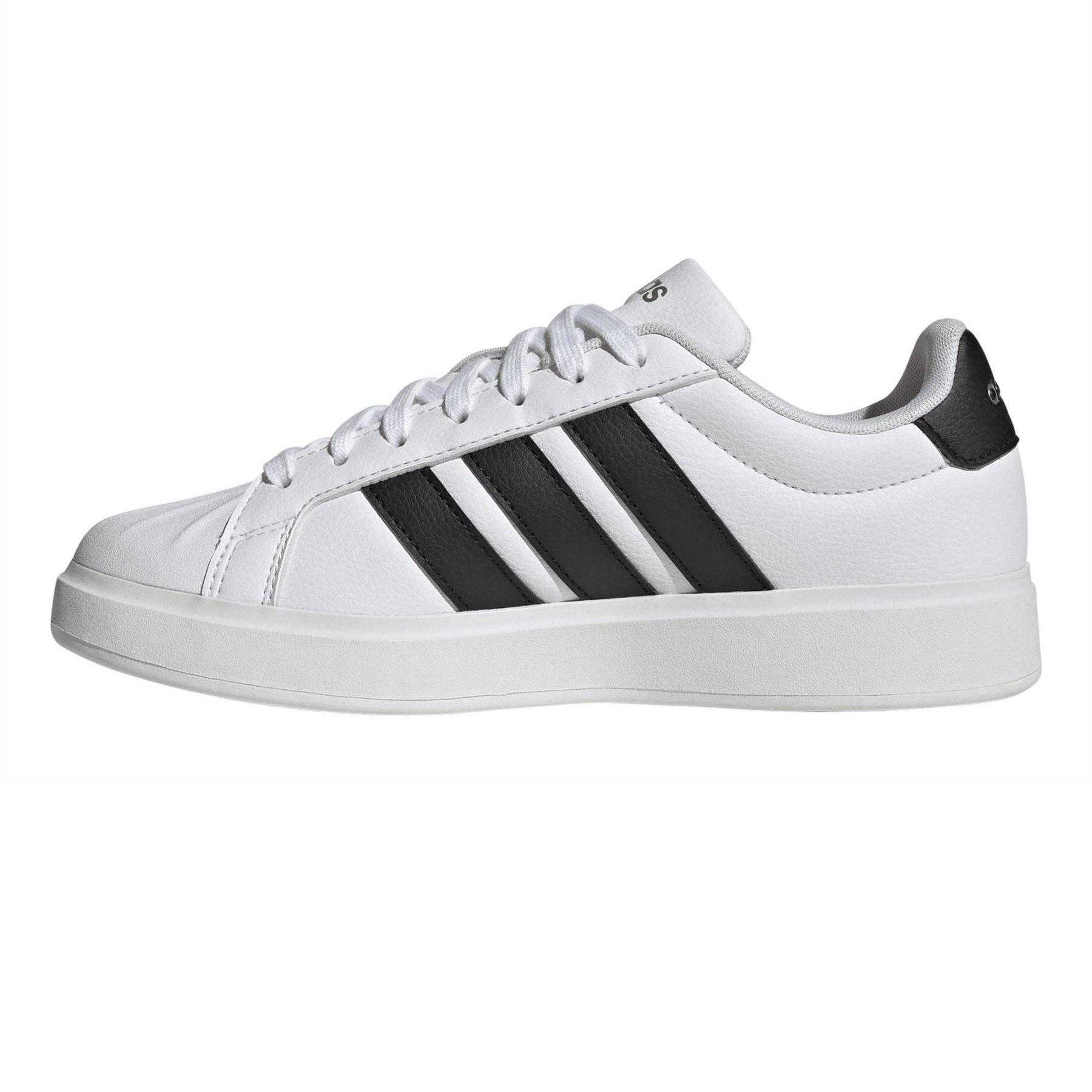 White-Black - Lifestyle - Adidas Womens-Ladies Grand Court Stripes Trainers