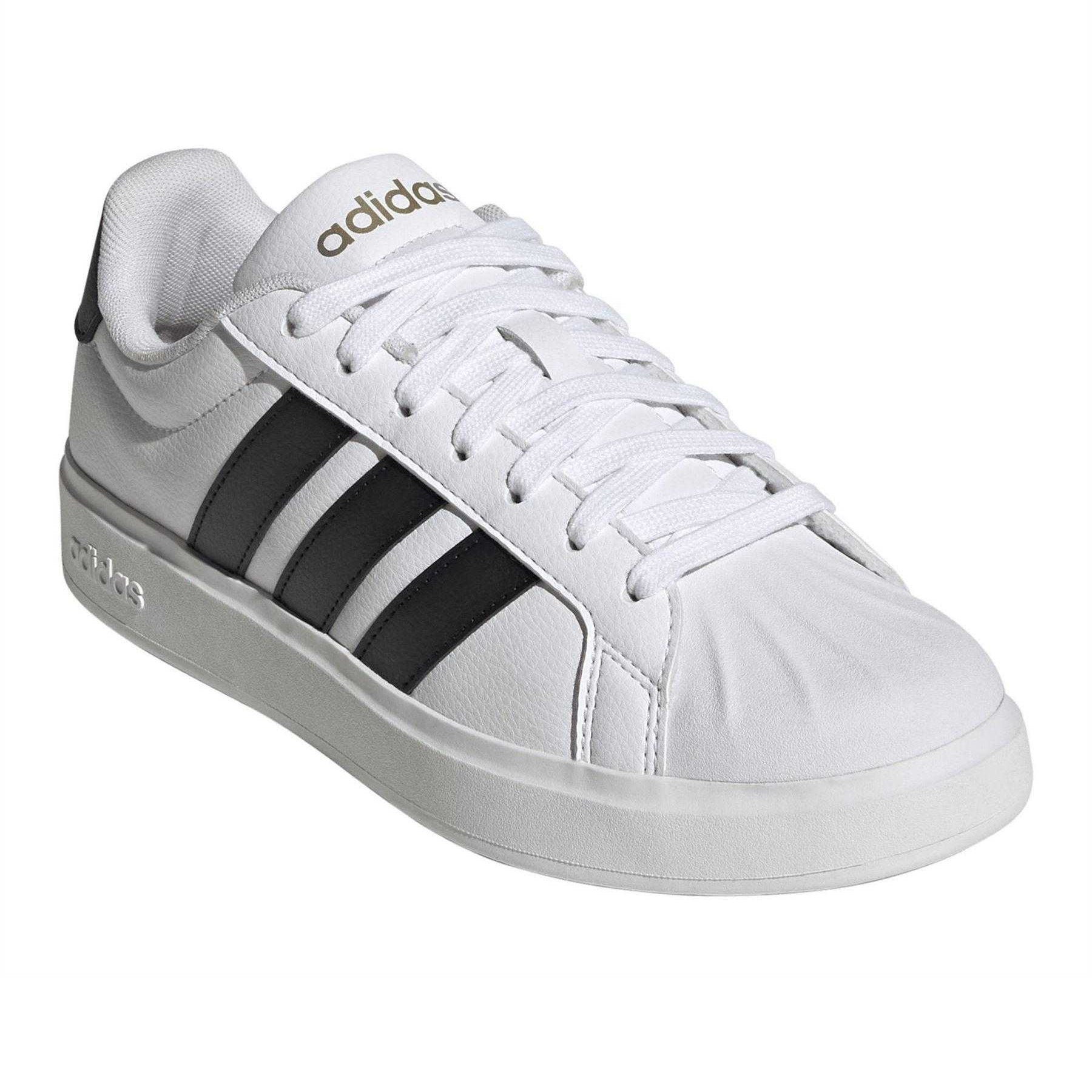 White-Black - Pack Shot - Adidas Womens-Ladies Grand Court Stripes Trainers