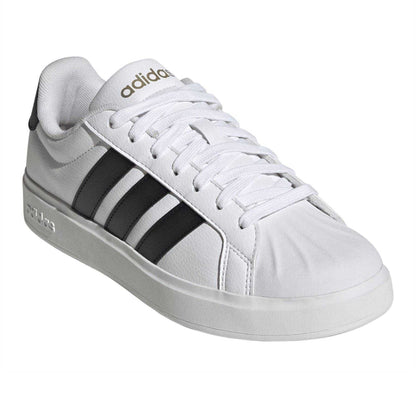 White-Black - Pack Shot - Adidas Womens-Ladies Grand Court Stripes Trainers