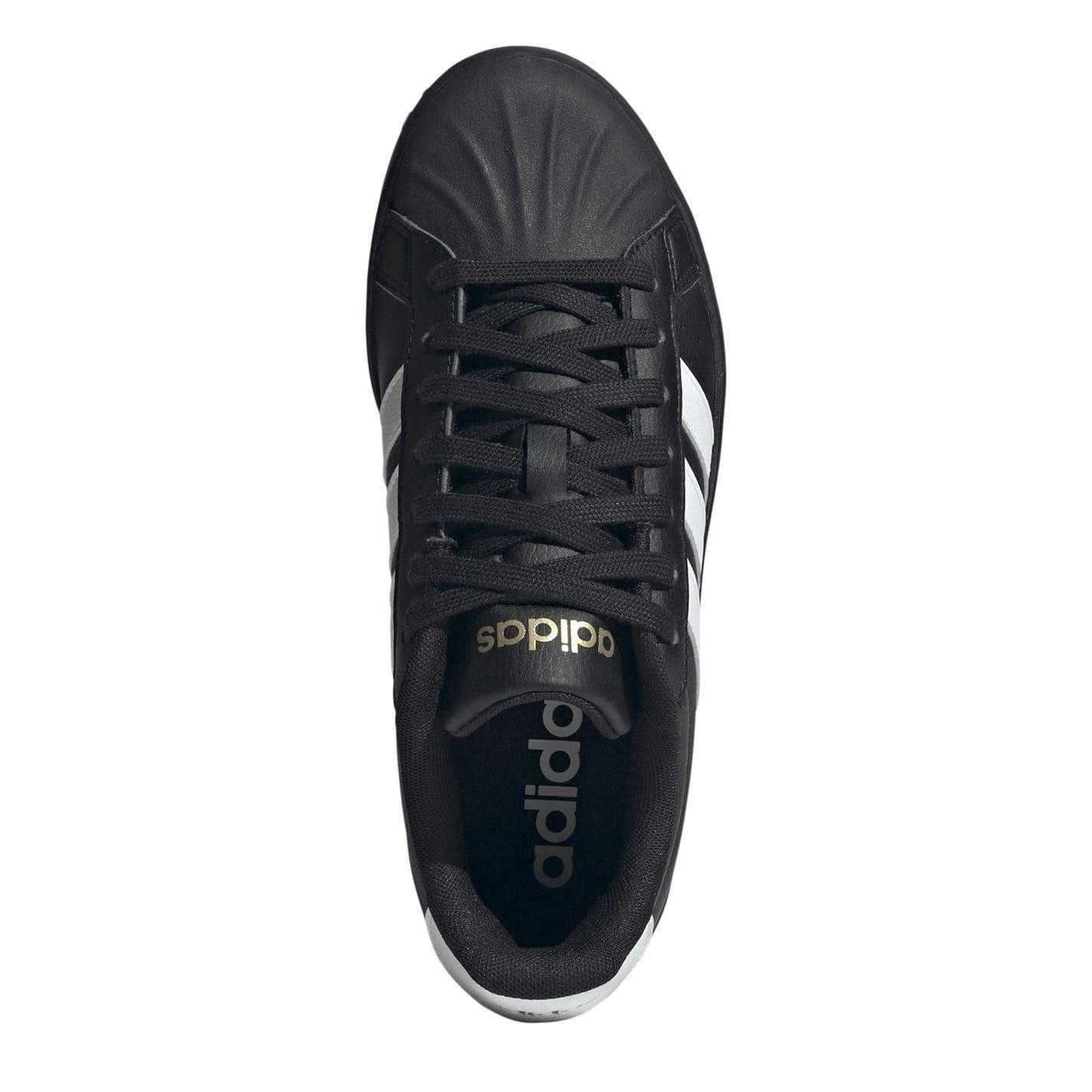 Black-White - Side - Adidas Womens-Ladies Grand Court Stripes Trainers