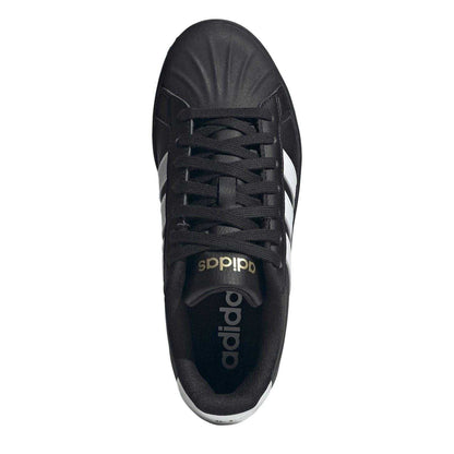 Black-White - Side - Adidas Womens-Ladies Grand Court Stripes Trainers