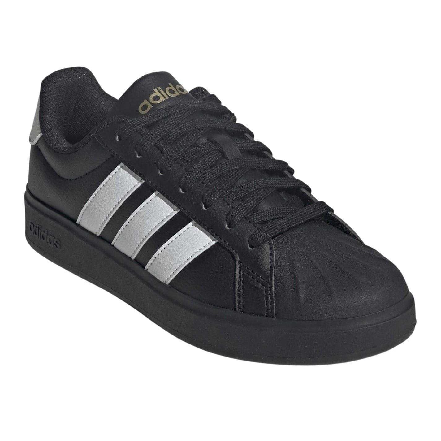 Black-White - Pack Shot - Adidas Womens-Ladies Grand Court Stripes Trainers